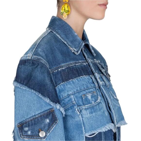 NWT Dolce & Gabbana Cropped Blue Denim Patchwork Jean Jacket IT 40 S - Picture 6 of 11